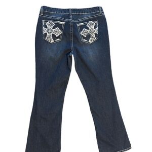 Nd weekend Dark Blue Flare Jeans Embroidered Pockets  18” waist 29.5” inseam